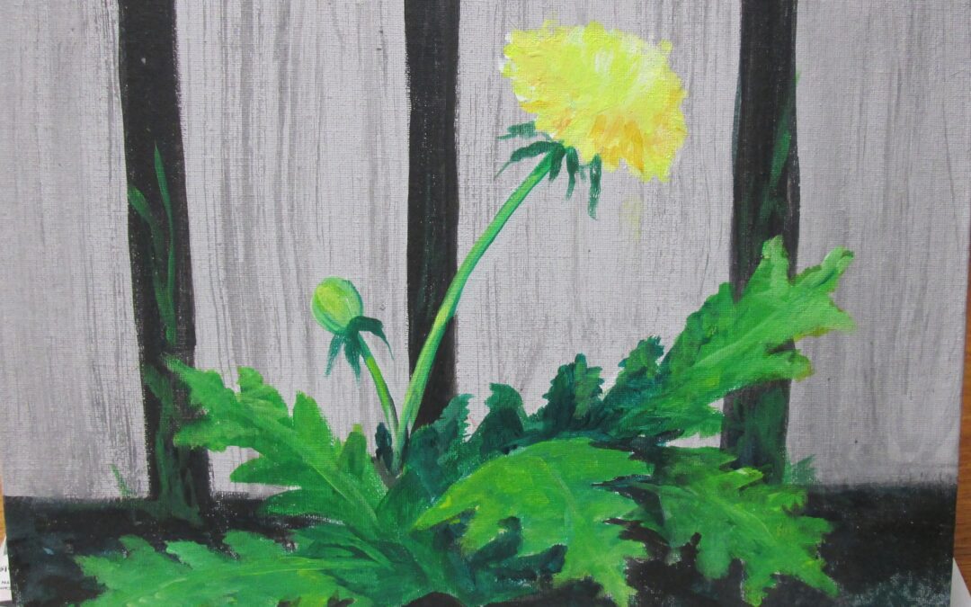 A hand painting of a plant with the flower