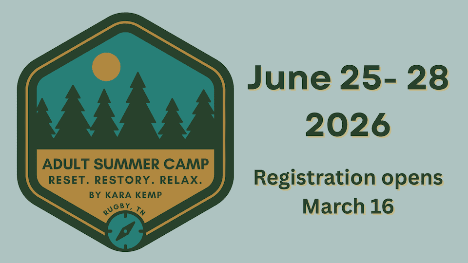 Adult summer camp badge with event details.